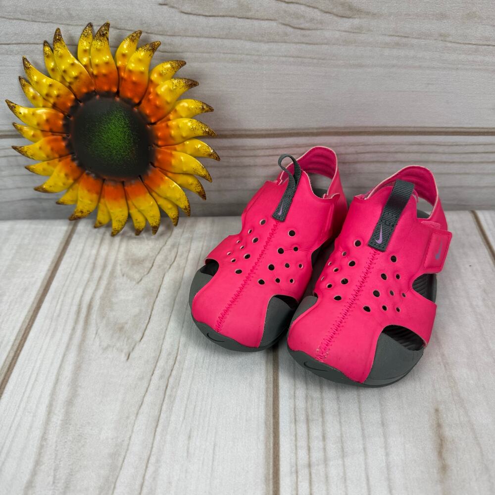 Nike Kids Sunray Water‎ Sandals Toddler Pink Gray Hook and Loop Shoes Size 10C